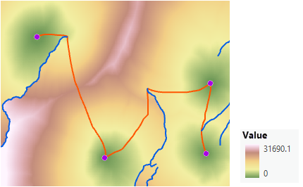Map of an optimal network over the cost distance surface Map of an optimal network over the cost distance surface